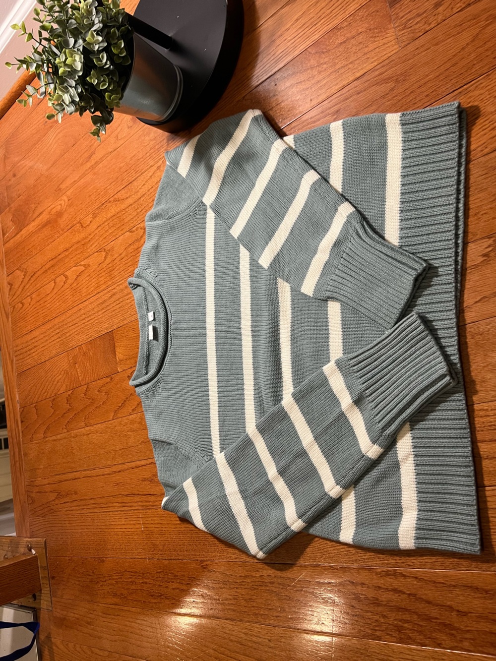 GAP Women's Crewneck Striped Sweater - Light Mint Green & Ivory